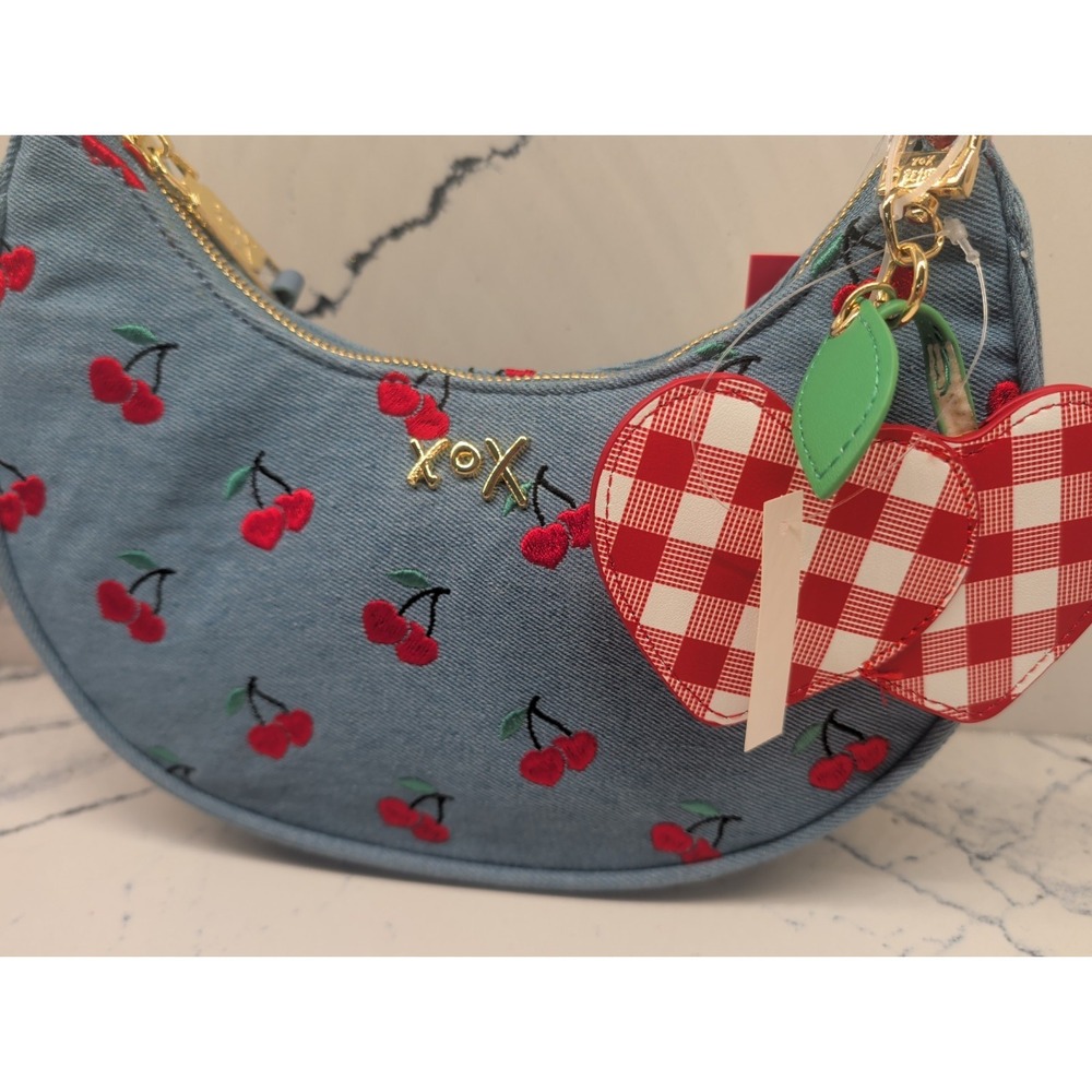 Betsey Johnson Light Denim XONORTHY Cherry Shoulder Bag with Gold Hardware NWT - Picture 2 of 5